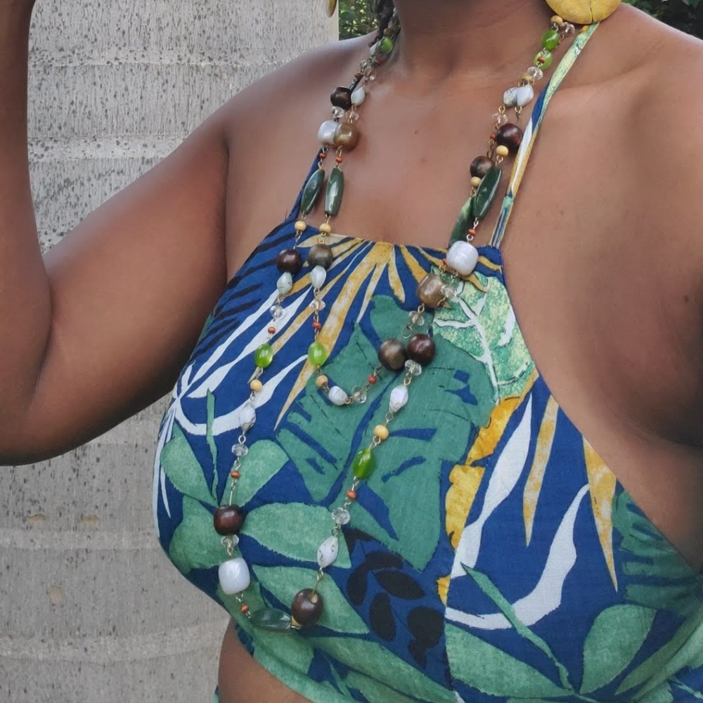 NWT 2pc Tropical Jumpsuit - Halter Top, Wide Legs - Picture 8 of 8